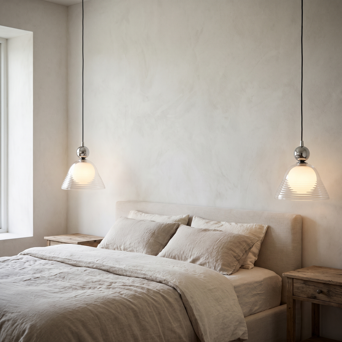 Ribbed glass pendant light with opal inner globe by BROKLEN – view 7