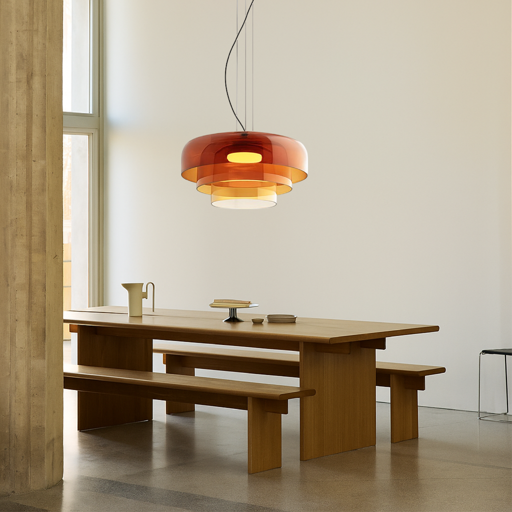 Layered stacked glass pendant light in green, amber and smoke by BROKLEN – view 6