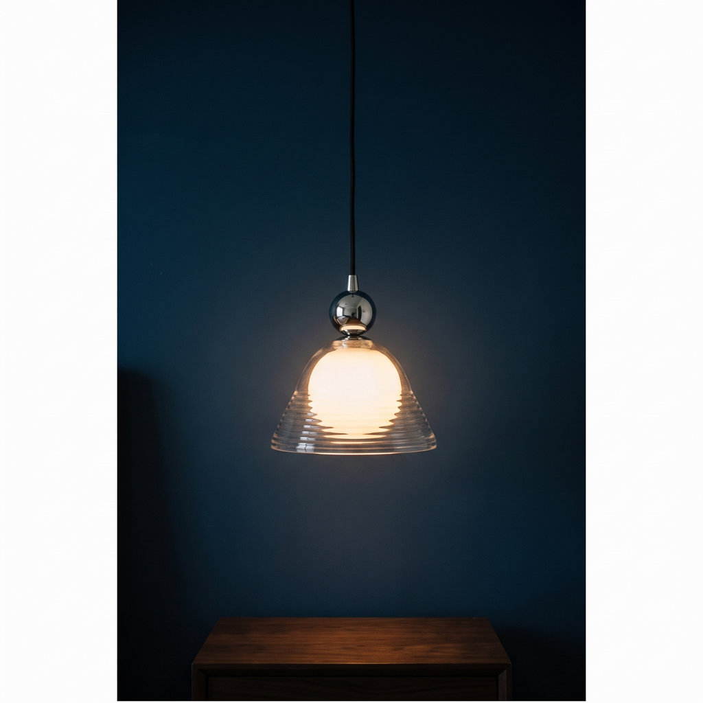 Ribbed glass pendant light with opal inner globe by BROKLEN – view 9