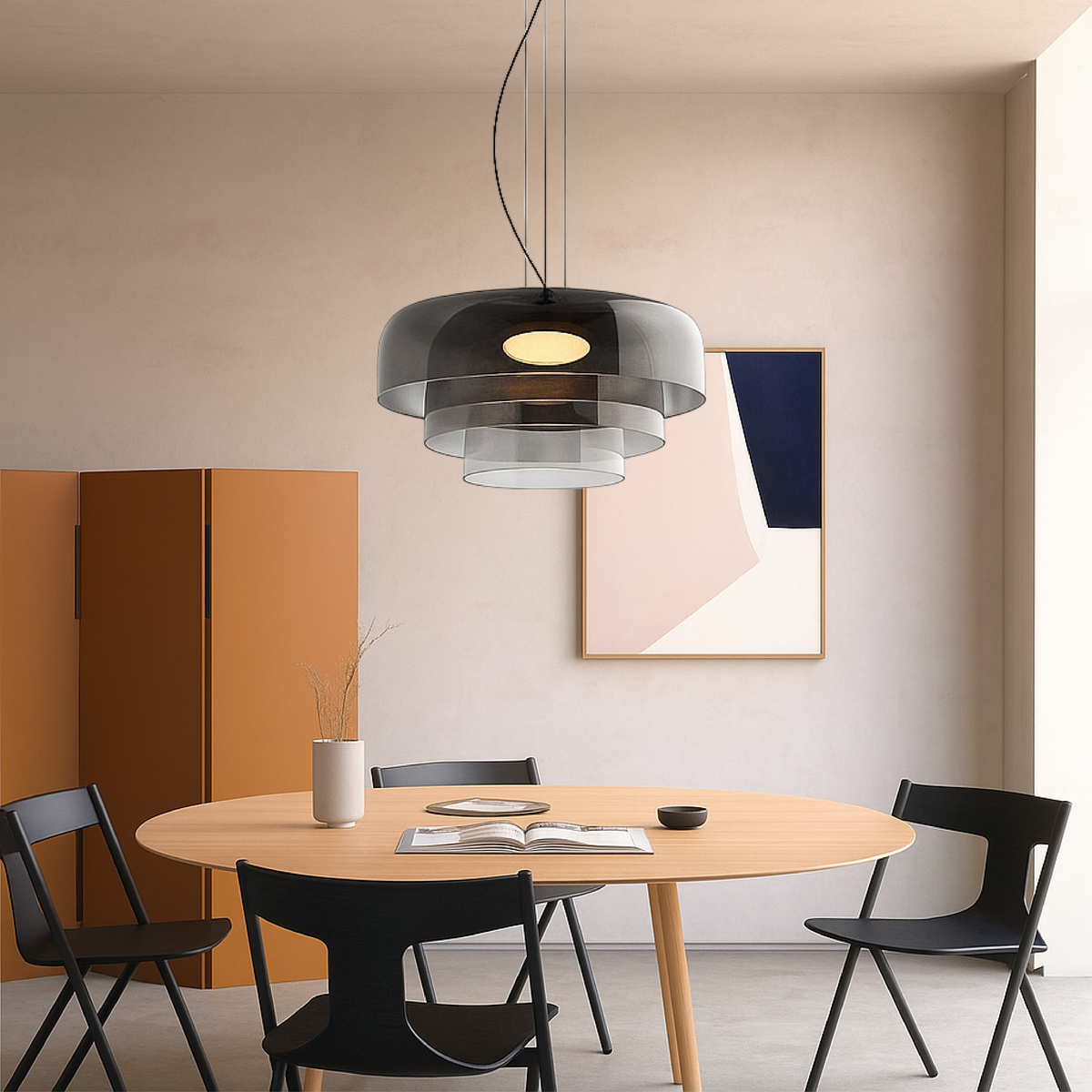 Layered stacked glass pendant light in green, amber and smoke by BROKLEN – view 5