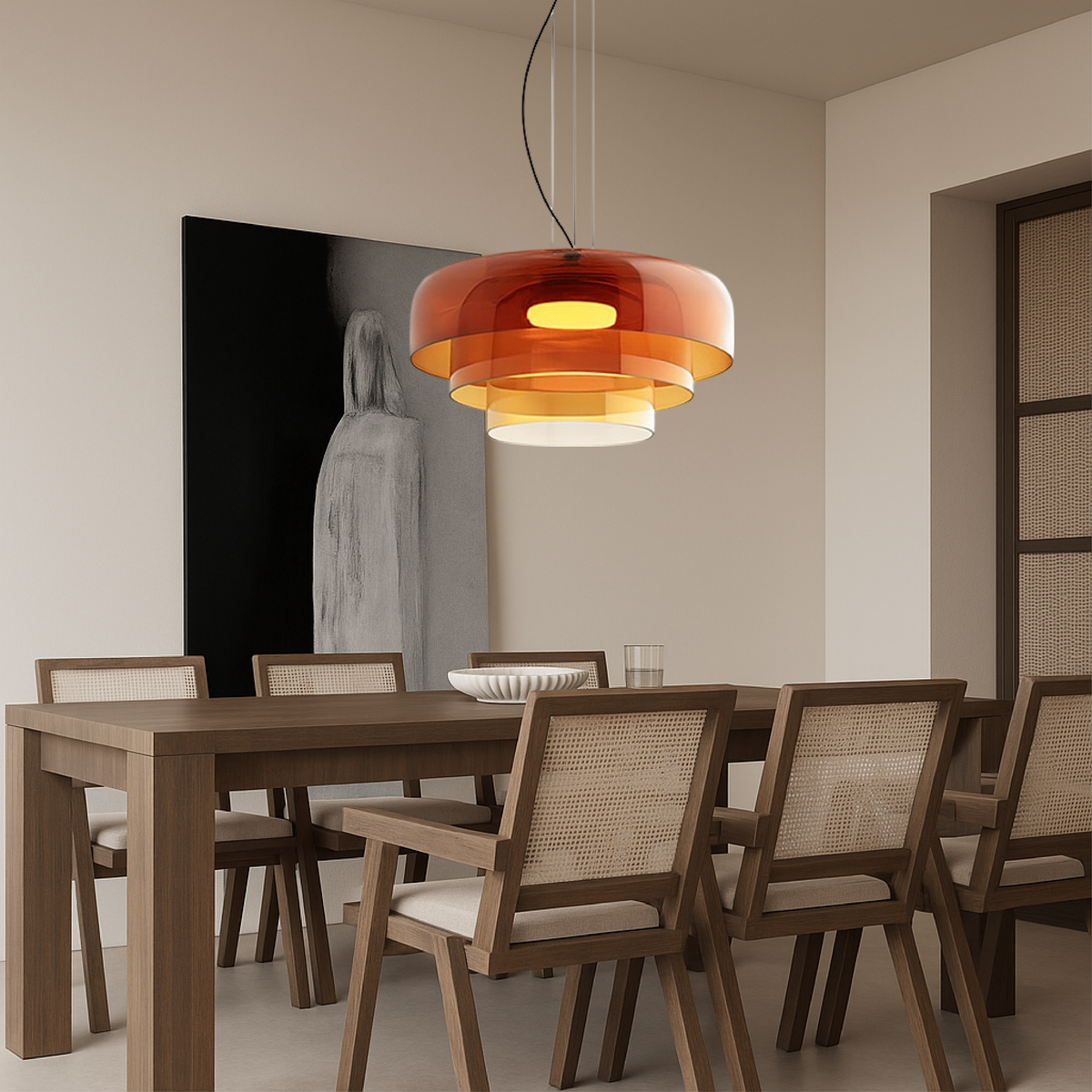 Layered stacked glass pendant light in green, amber and smoke by BROKLEN – view 4