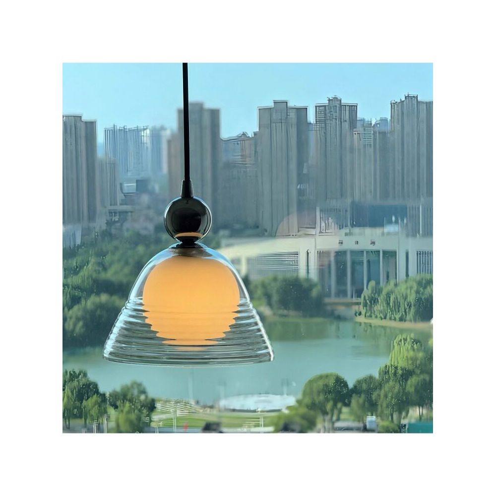 Ribbed glass pendant light with opal inner globe by BROKLEN – view 10