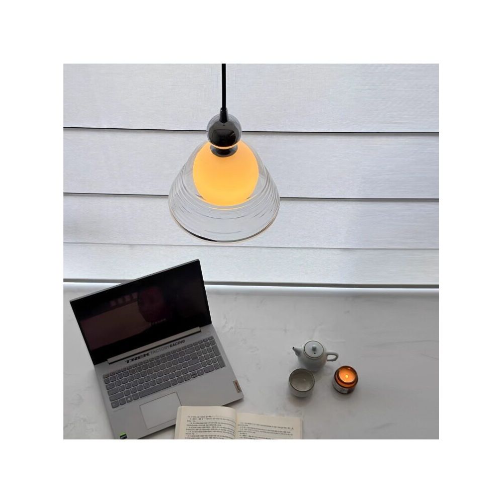 Ribbed glass pendant light with opal inner globe by BROKLEN – view 11
