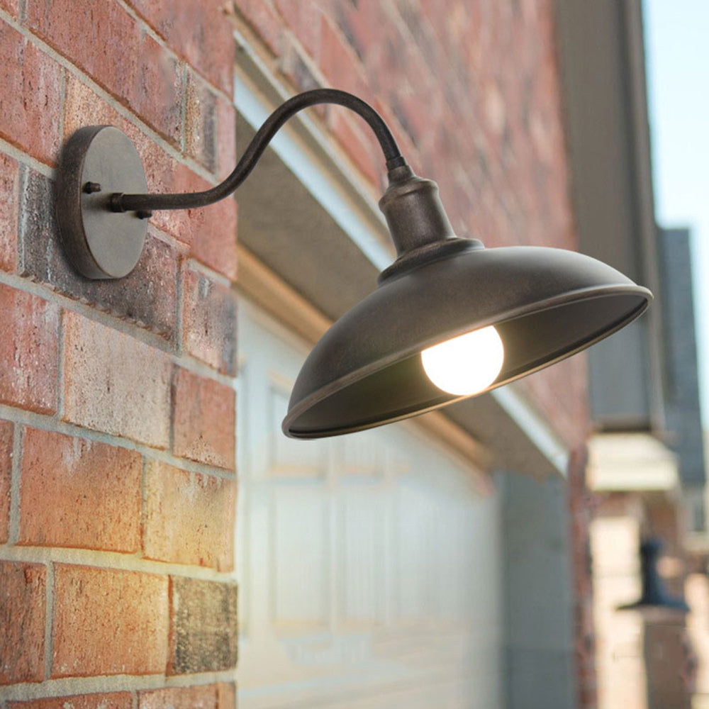 Industrial curved arm metal outdoor wall lantern by BROKLEN – view 2