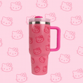 Cute Kitty Tumbler - pink insulated tumbler with cat pattern