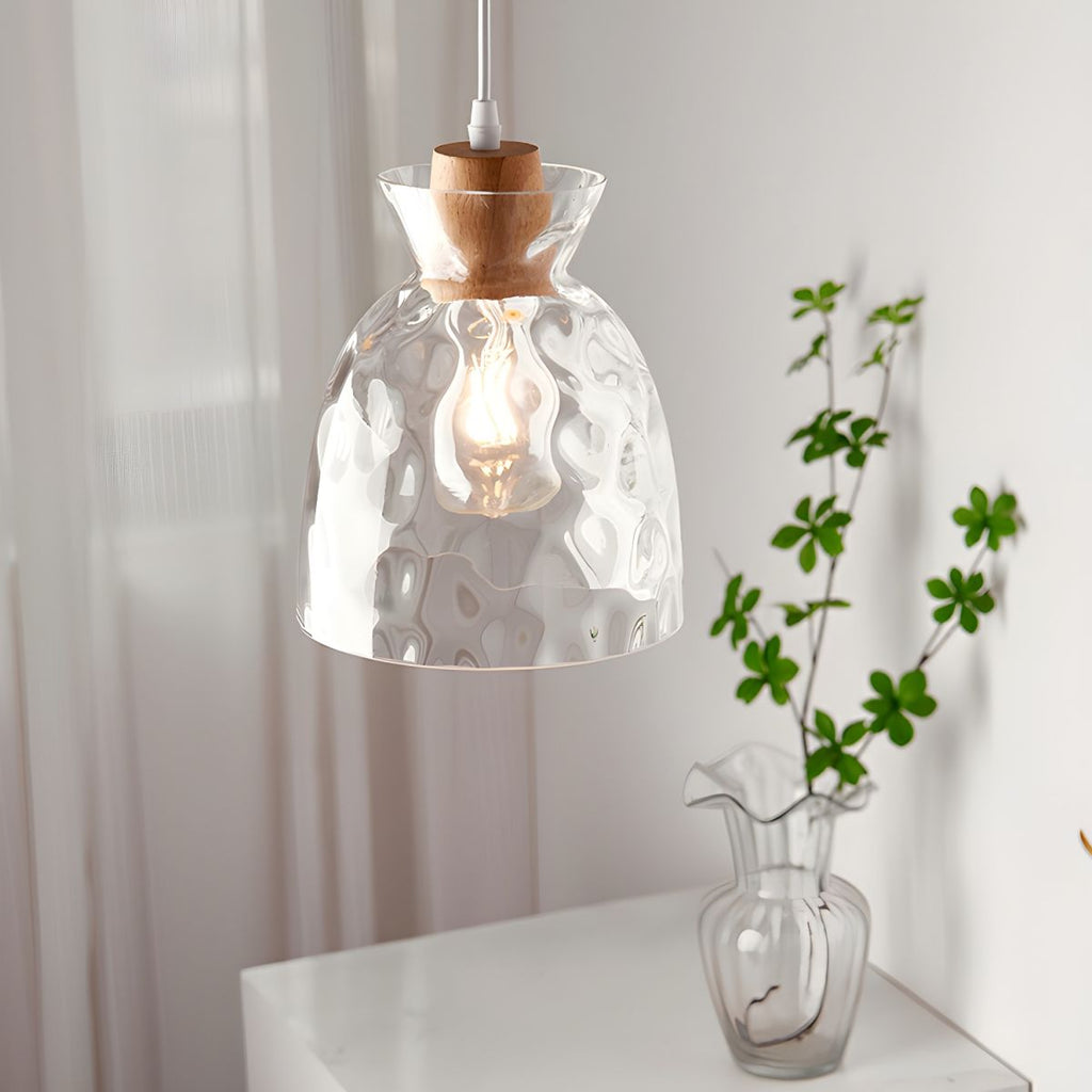 Clear glass pendant light with natural wood accent by BROKLEN – view 3