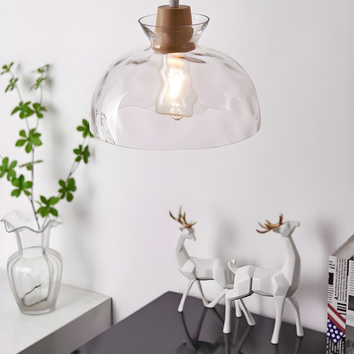 Clear glass pendant light with natural wood accent by BROKLEN – view 4