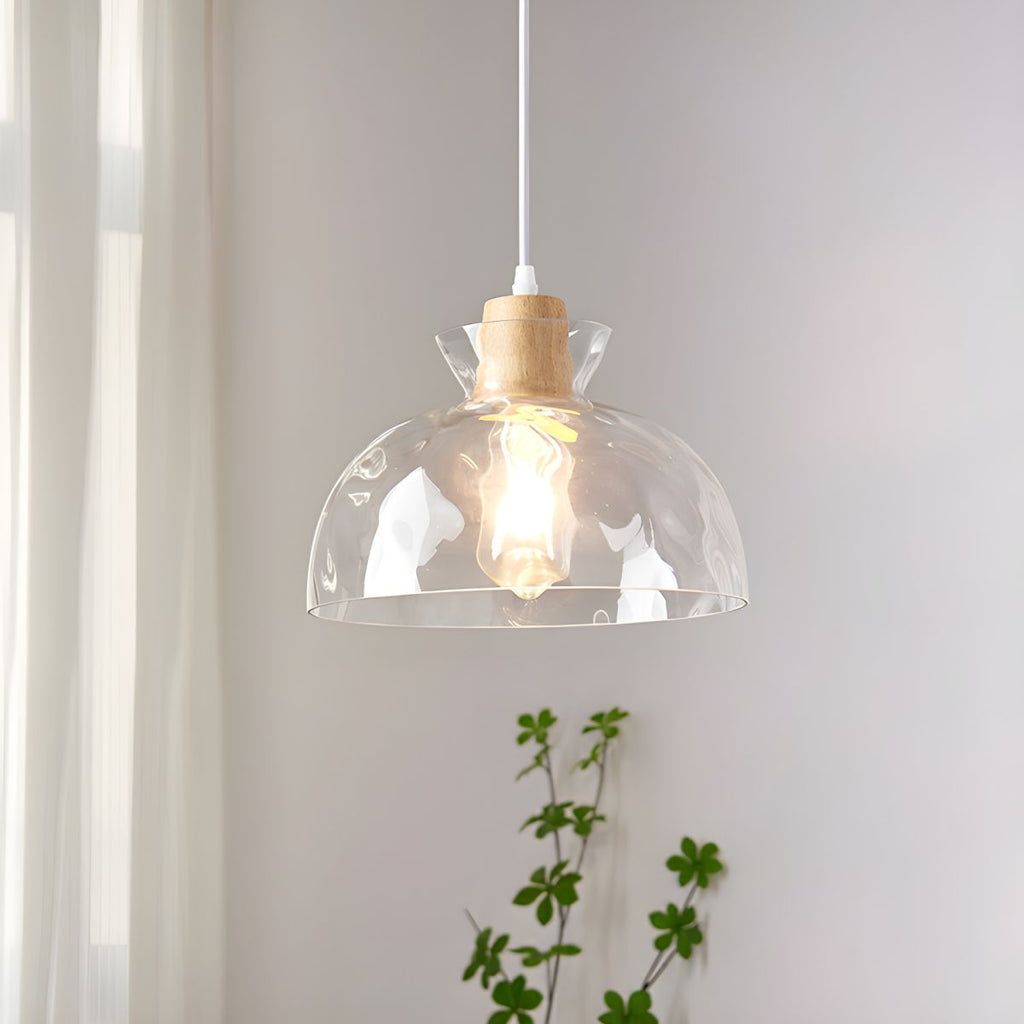 Clear glass pendant light with natural wood accent by BROKLEN – view 5