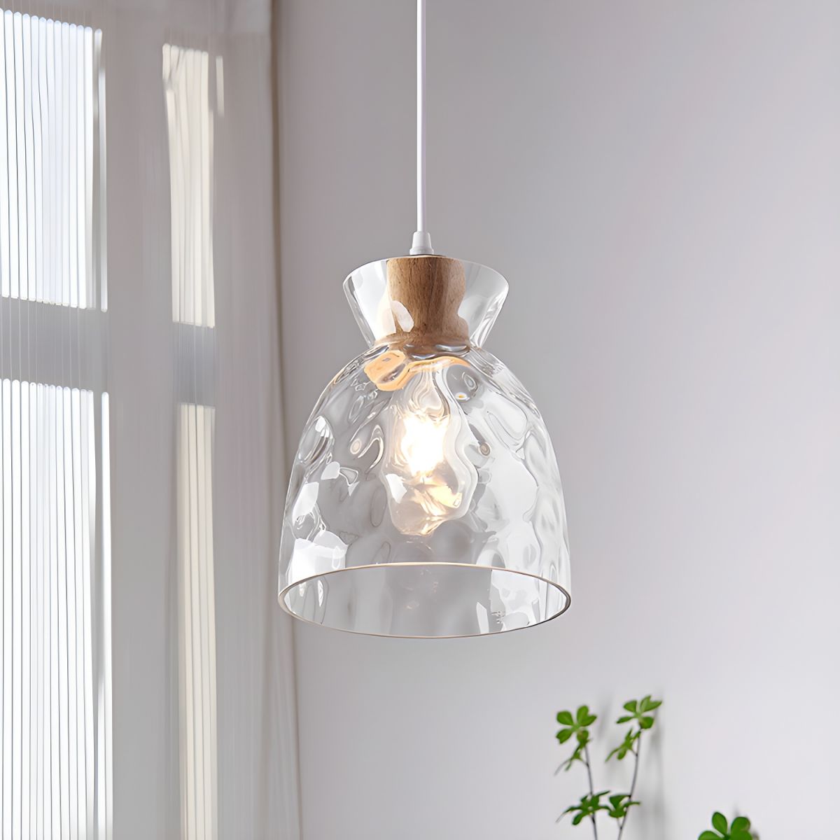 Clear glass pendant light with natural wood accent by BROKLEN – view 7