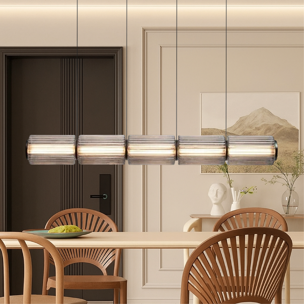 Contemporary cylinder glass linear pendant light by BROKLEN