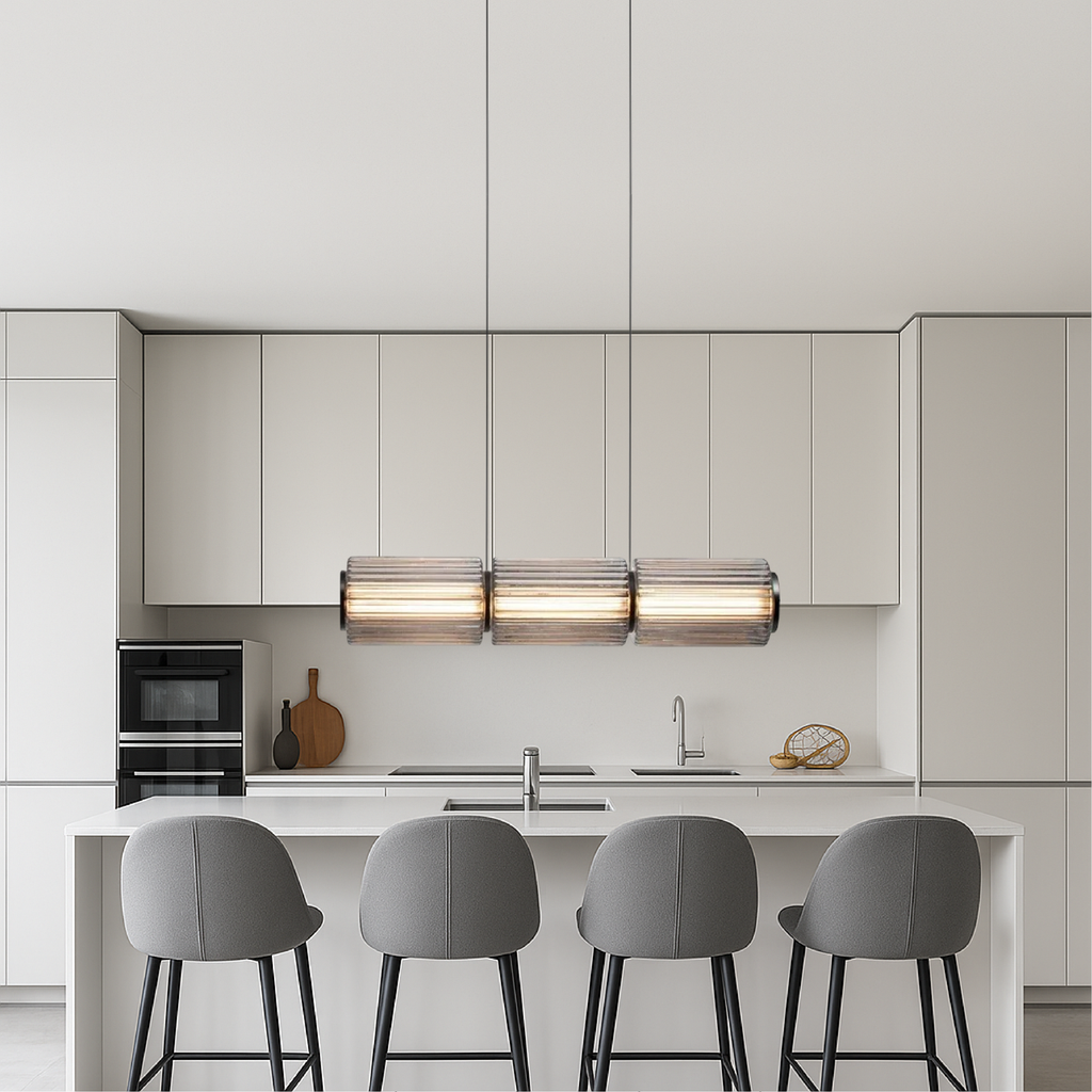 Contemporary cylinder glass linear pendant light by BROKLEN – view 2