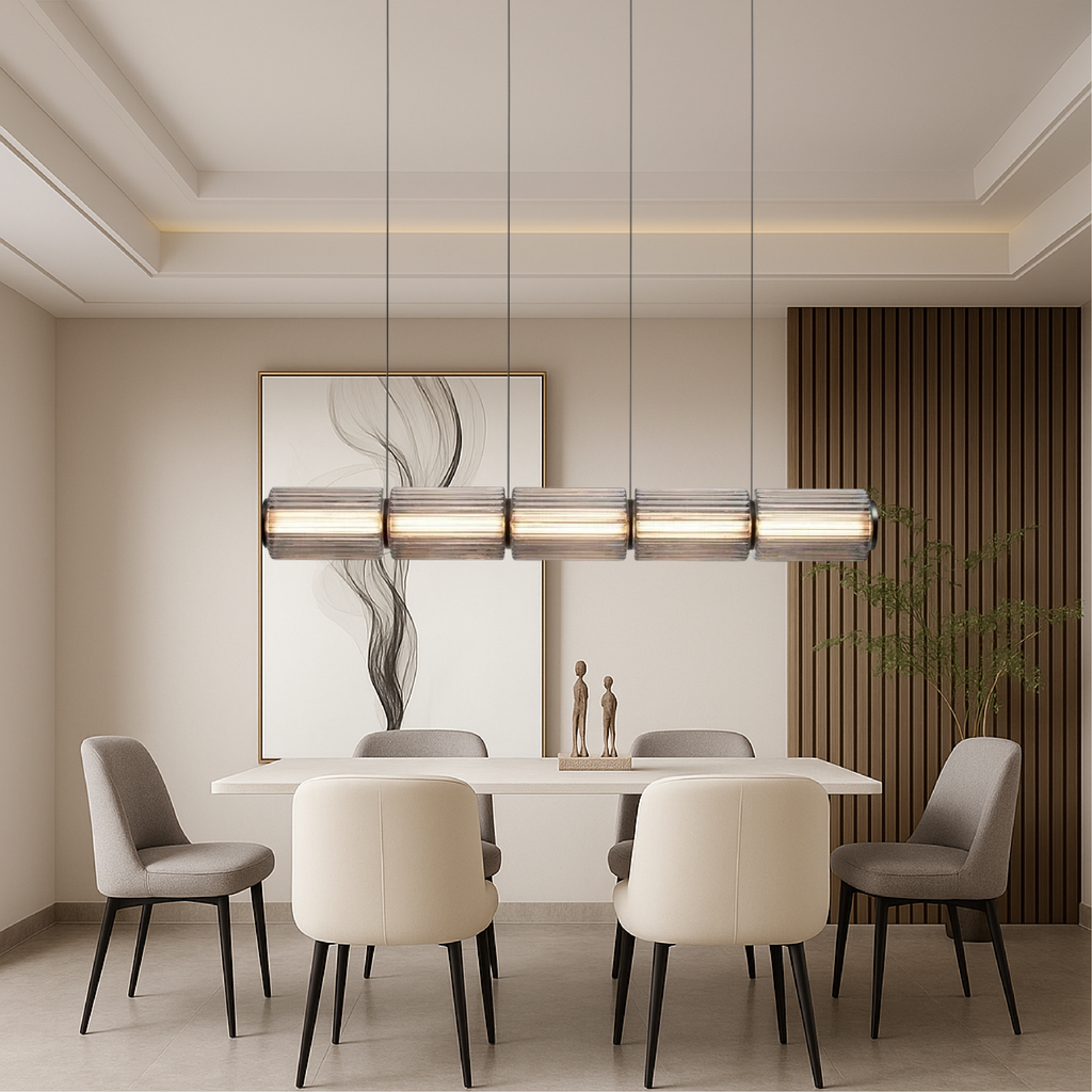 Contemporary cylinder glass linear pendant light by BROKLEN – view 4