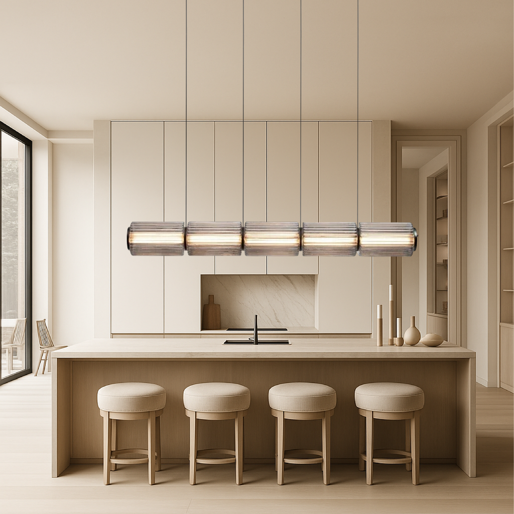 Contemporary cylinder glass linear pendant light by BROKLEN – view 5
