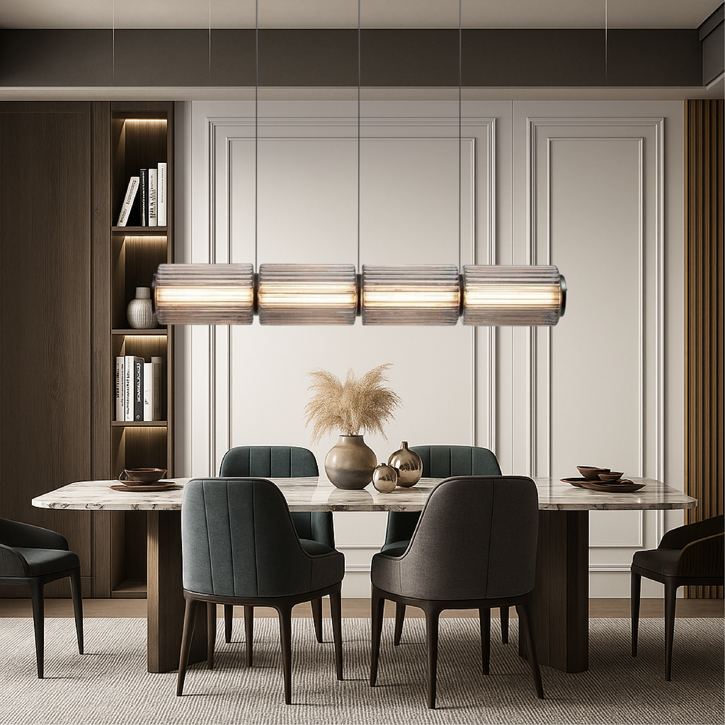 Contemporary cylinder glass linear pendant light by BROKLEN – view 3