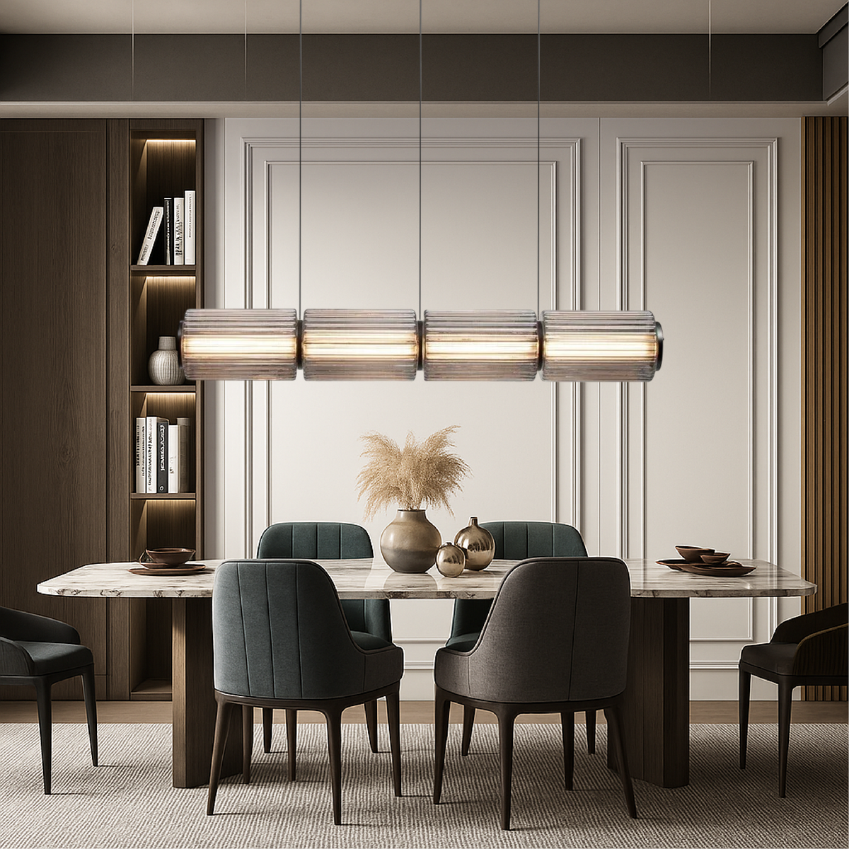 Contemporary cylinder glass linear pendant light by BROKLEN – view 3