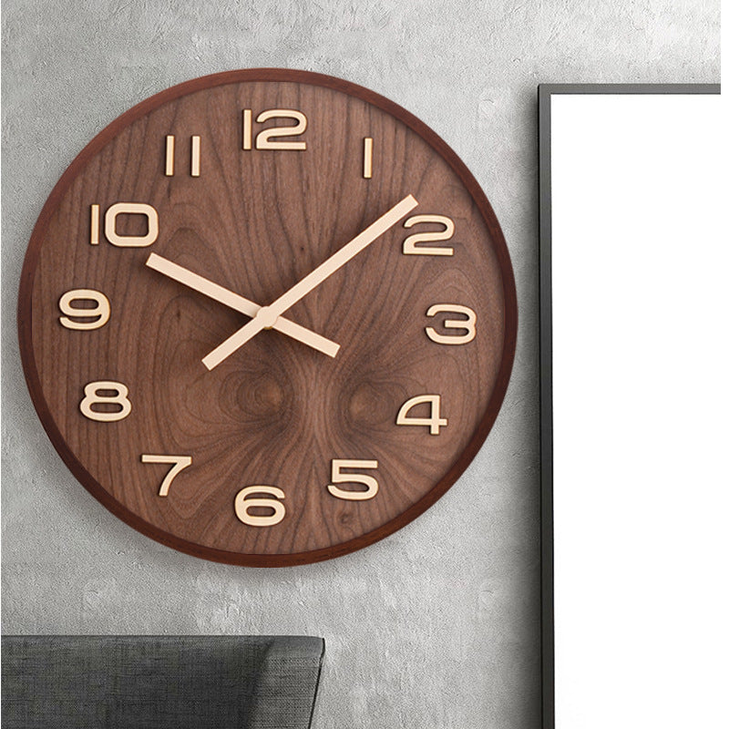 Minimalist walnut wooden round wall clock by BROKLEN – view 2