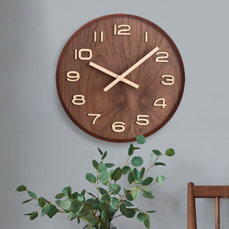 Minimalist walnut wooden round wall clock by BROKLEN