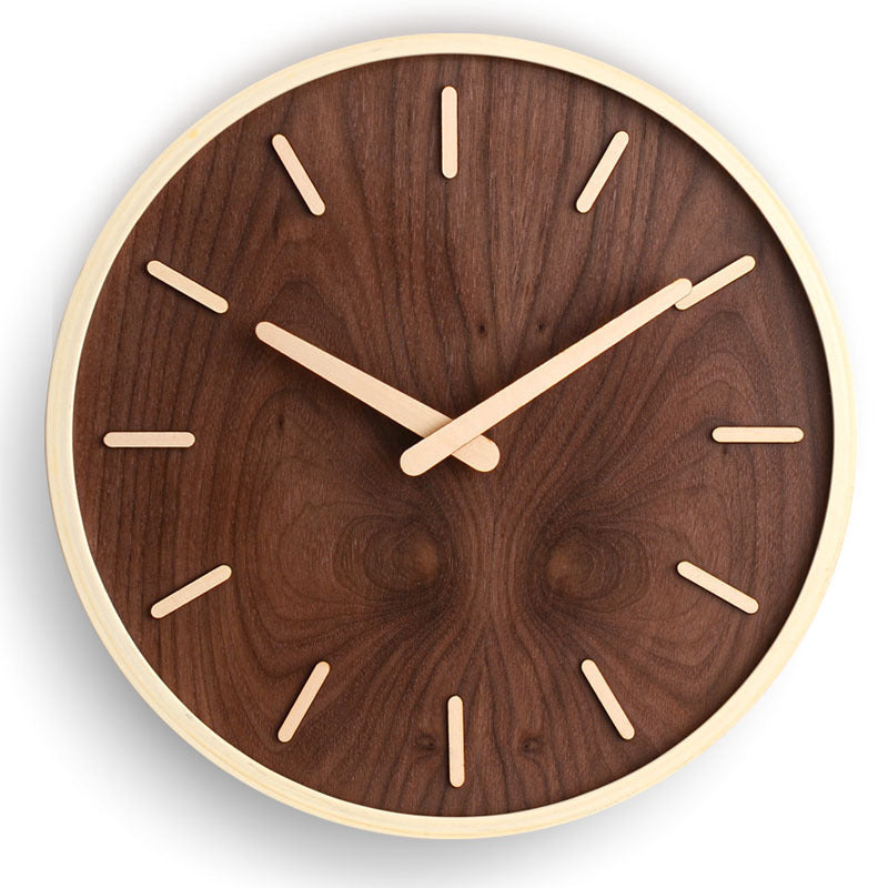 Minimalist walnut wooden round wall clock by BROKLEN – view 6