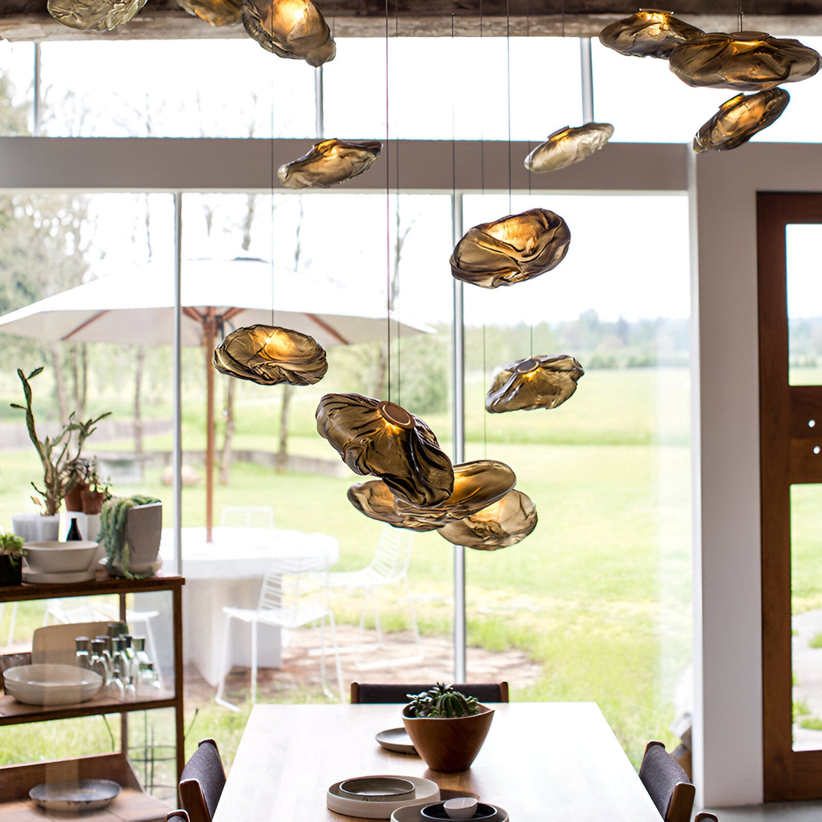 Glass cloud pendant light in ash, amber and clear glass by BROKLEN – view 9