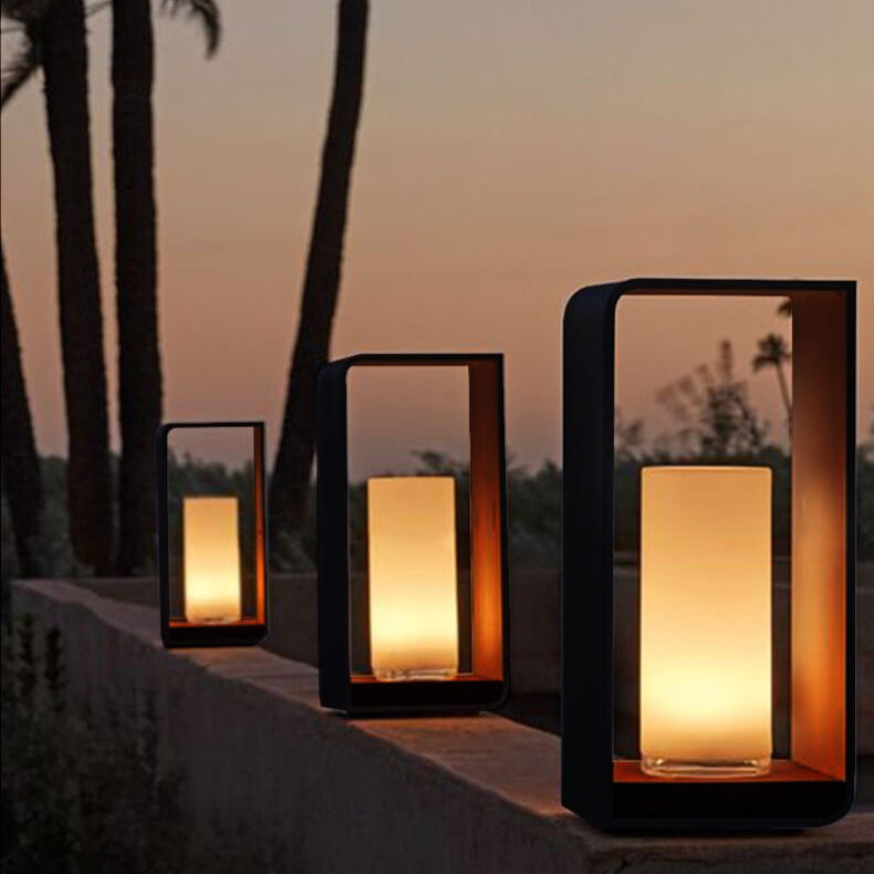 Black rectangular solar outdoor lantern with frosted glass by BROKLEN