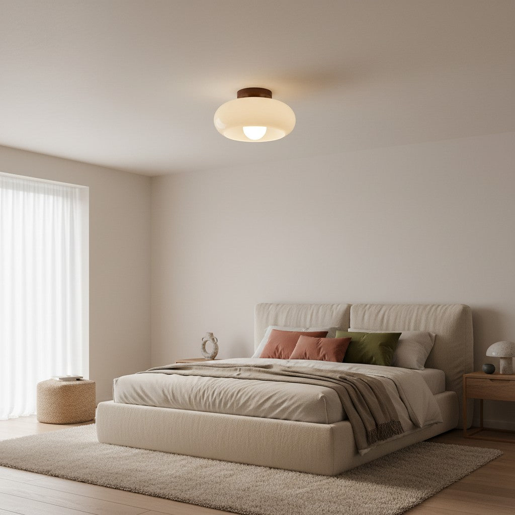 French Bauhaus ceiling light with opal glass shade by BROKLEN – view 4