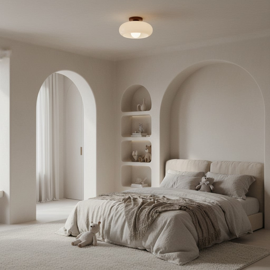 French Bauhaus ceiling light with opal glass shade by BROKLEN – view 3