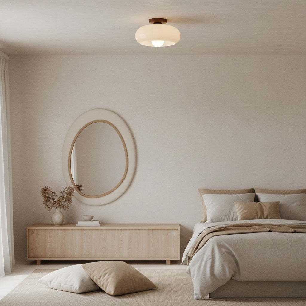 French Bauhaus ceiling light with opal glass shade by BROKLEN – view 2