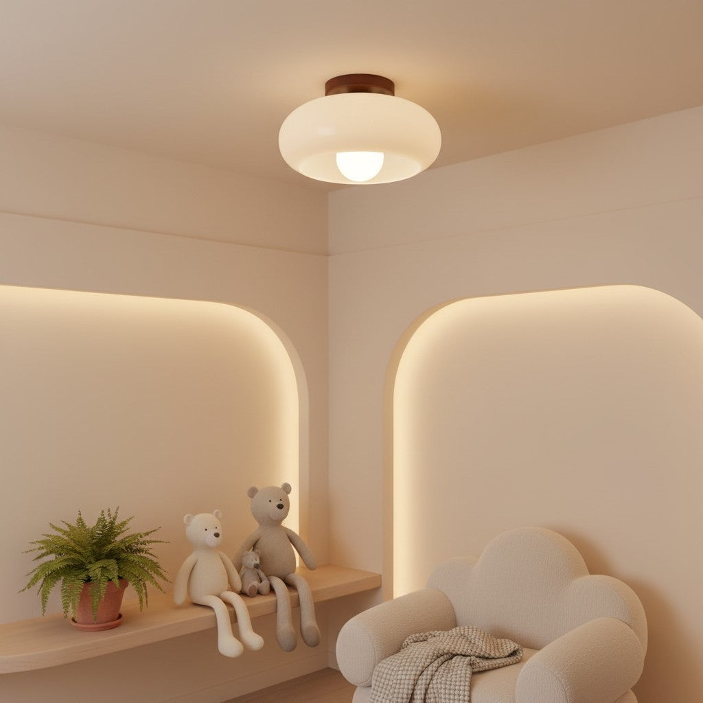 French Bauhaus ceiling light with opal glass shade by BROKLEN