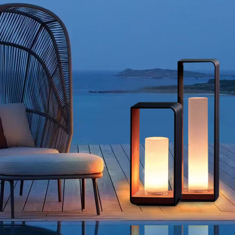 Black rectangular solar outdoor lantern with frosted glass by BROKLEN – view 2