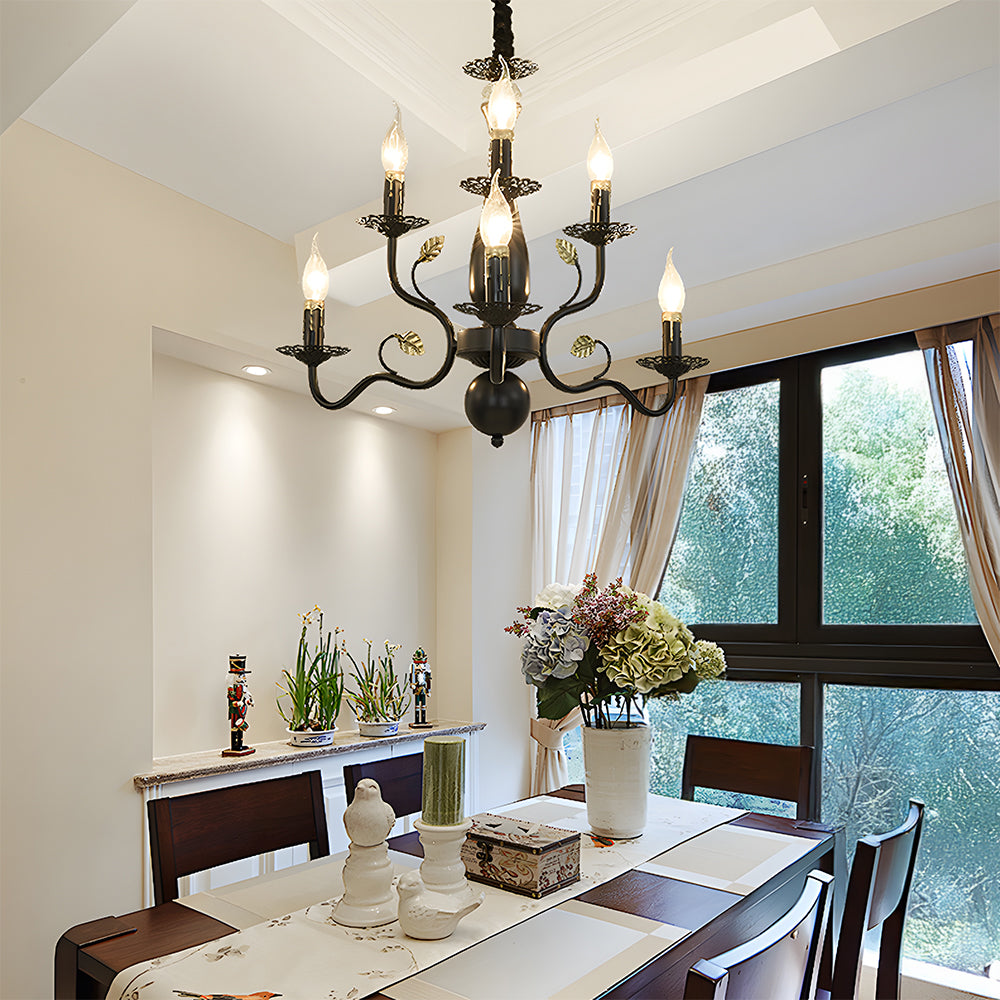 Flemish style curved arm iron chandelier by BROKLEN