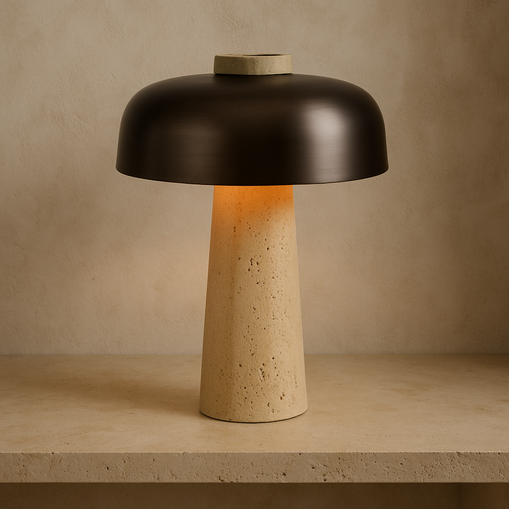 Modern travertine base dome table lamp by BROKLEN – view 3