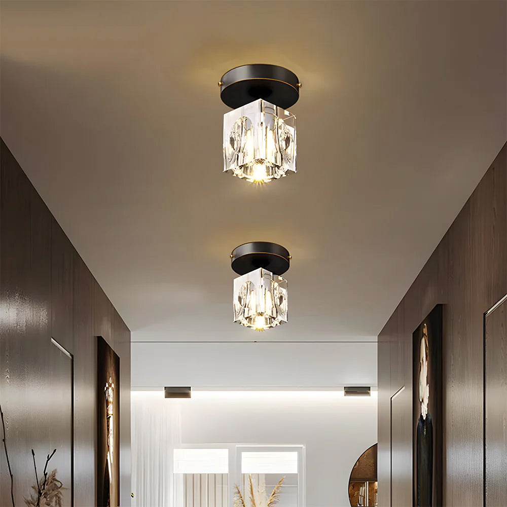 Mini flush mount crystal chandelier with black and gold frame by BROKLEN – view 2