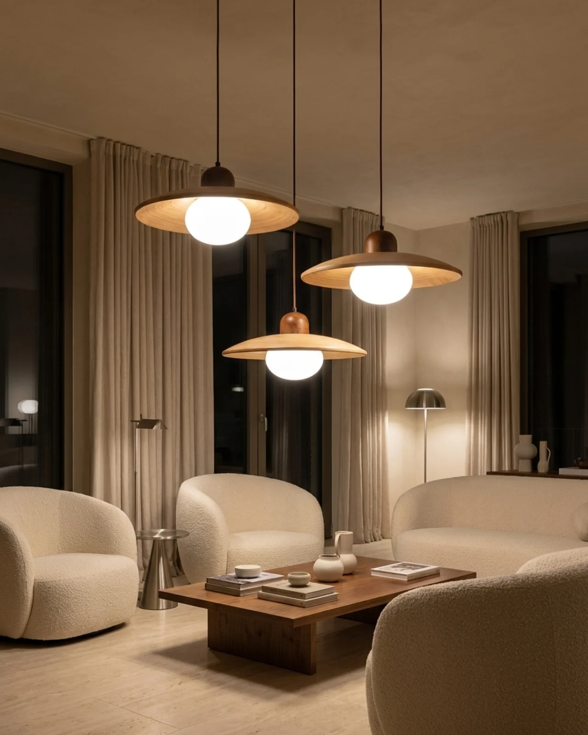Minimalist wood and opal glass pendant light by BROKLEN – view 3