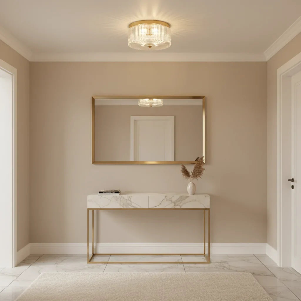 Round ribbed glass flush mount ceiling light with gold finish by BROKLEN – view 7