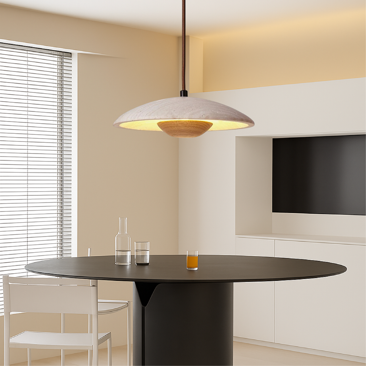 Travertine stone cylinder pendant light by BROKLEN – view 2