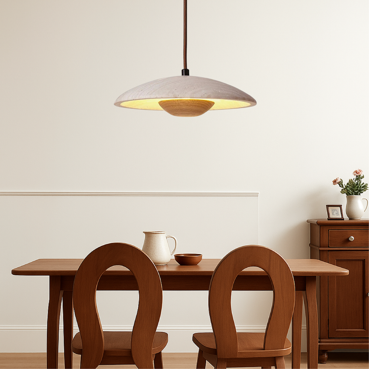 Travertine stone cylinder pendant light by BROKLEN