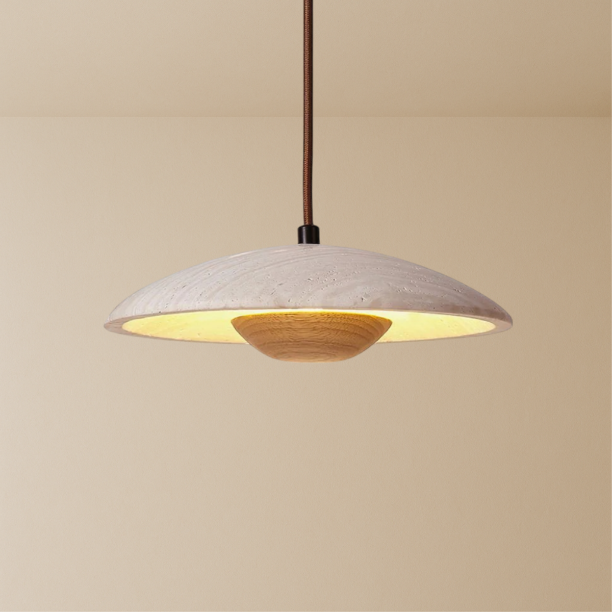 Travertine stone cylinder pendant light by BROKLEN – view 5
