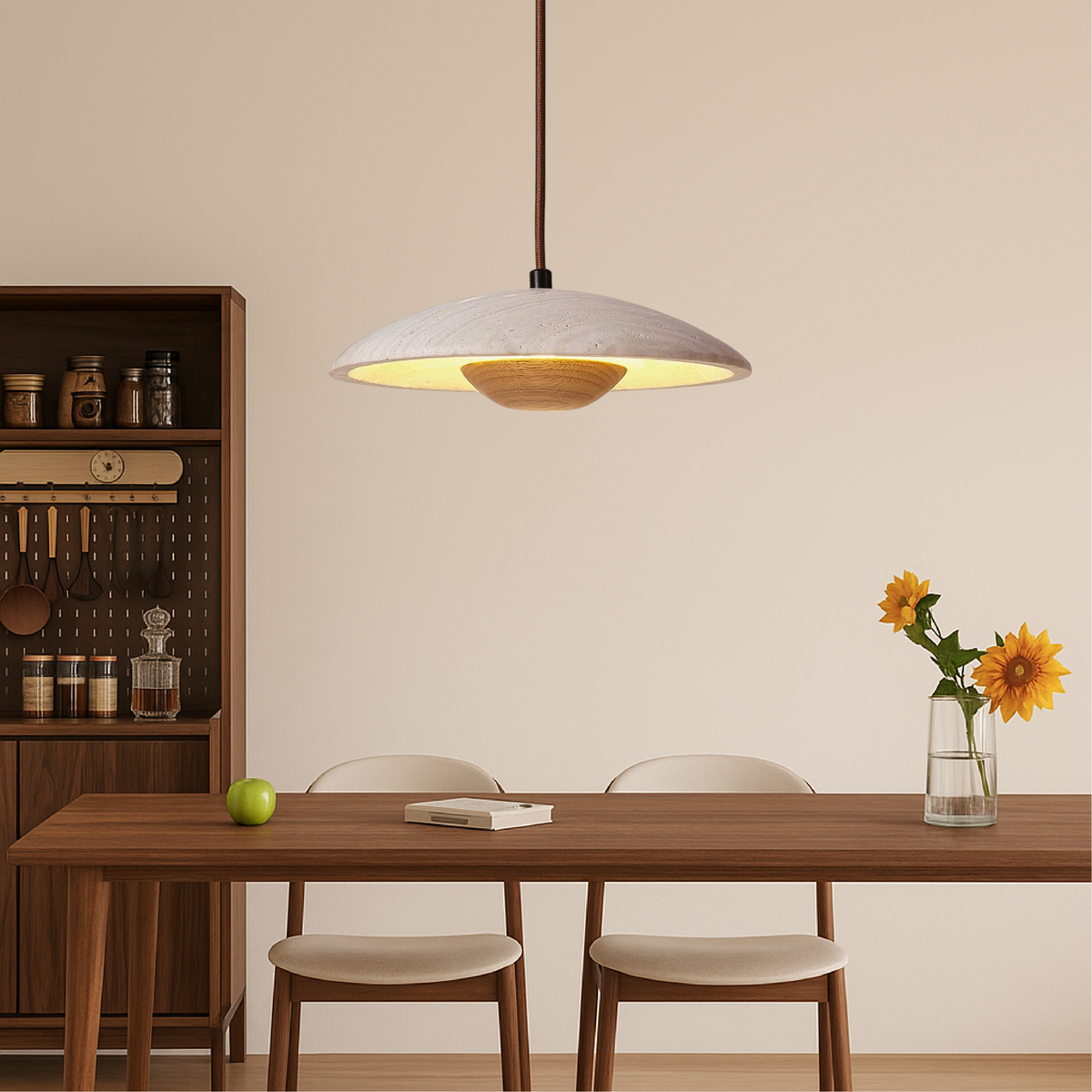 Travertine stone cylinder pendant light by BROKLEN – view 3