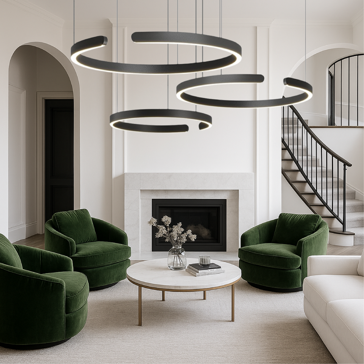 Modern 3-ring circular LED pendant light by BROKLEN – view 3