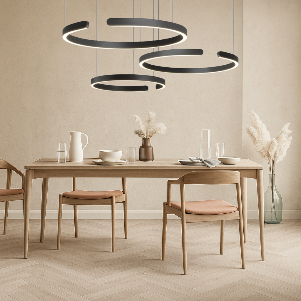 Modern 3-ring circular LED pendant light by BROKLEN – view 4