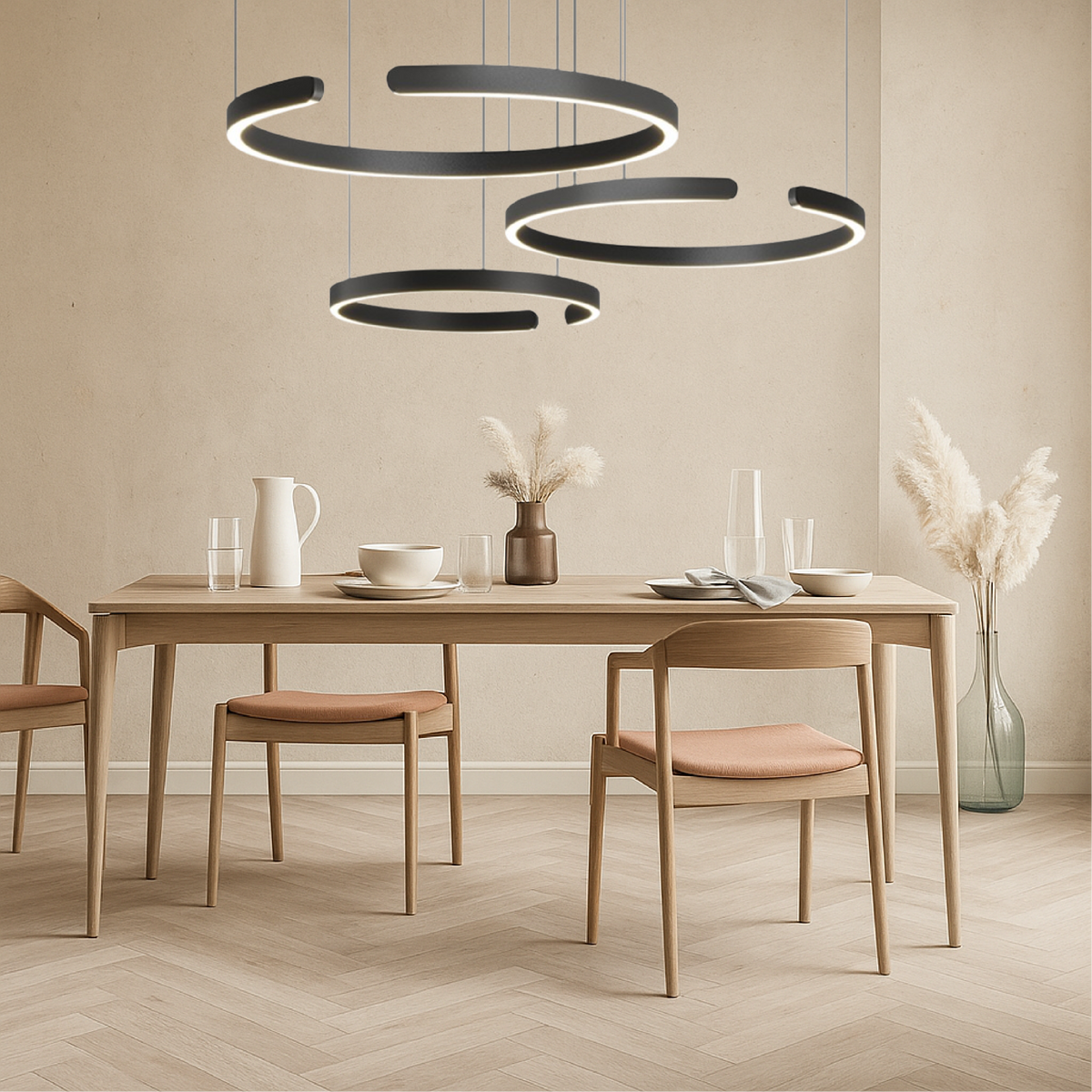 Modern 3-ring circular LED pendant light by BROKLEN – view 4