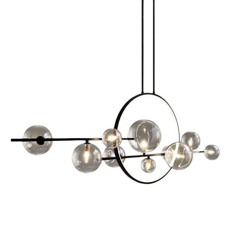 Clear glass linear kitchen table chandelier by BROKLEN – view 6