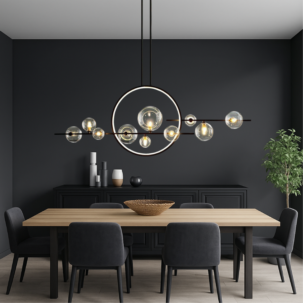Clear glass linear kitchen table chandelier by BROKLEN