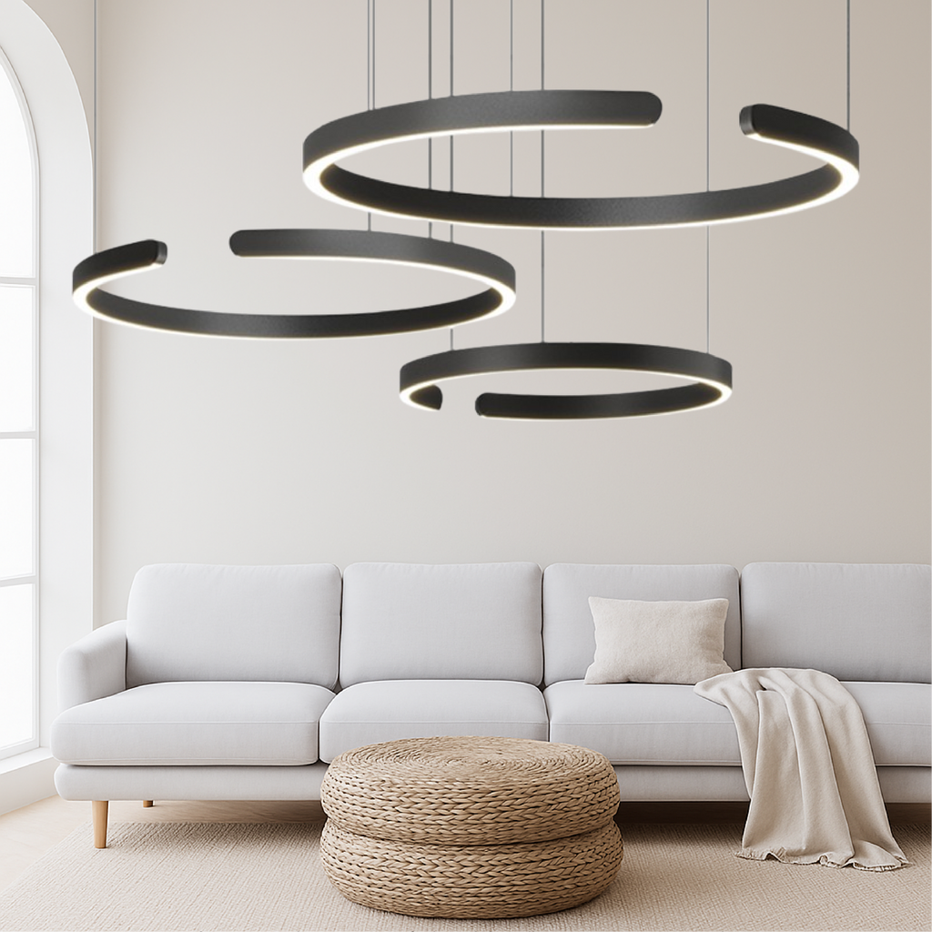 Modern 3-ring circular LED pendant light by BROKLEN – view 5