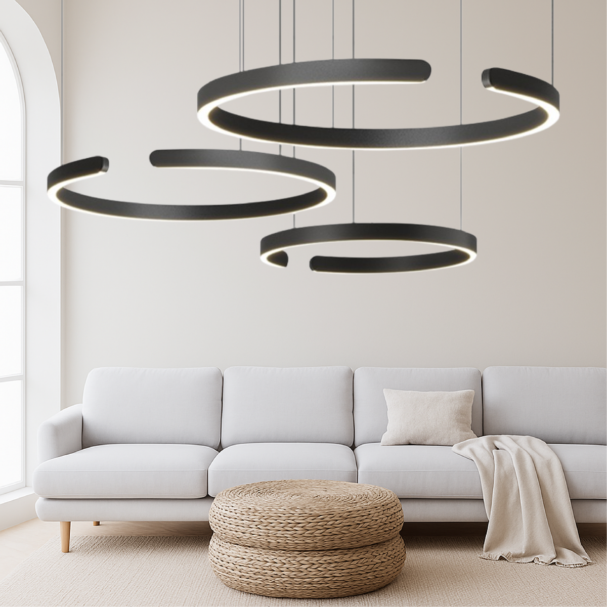 Modern 3-ring circular LED pendant light by BROKLEN – view 5