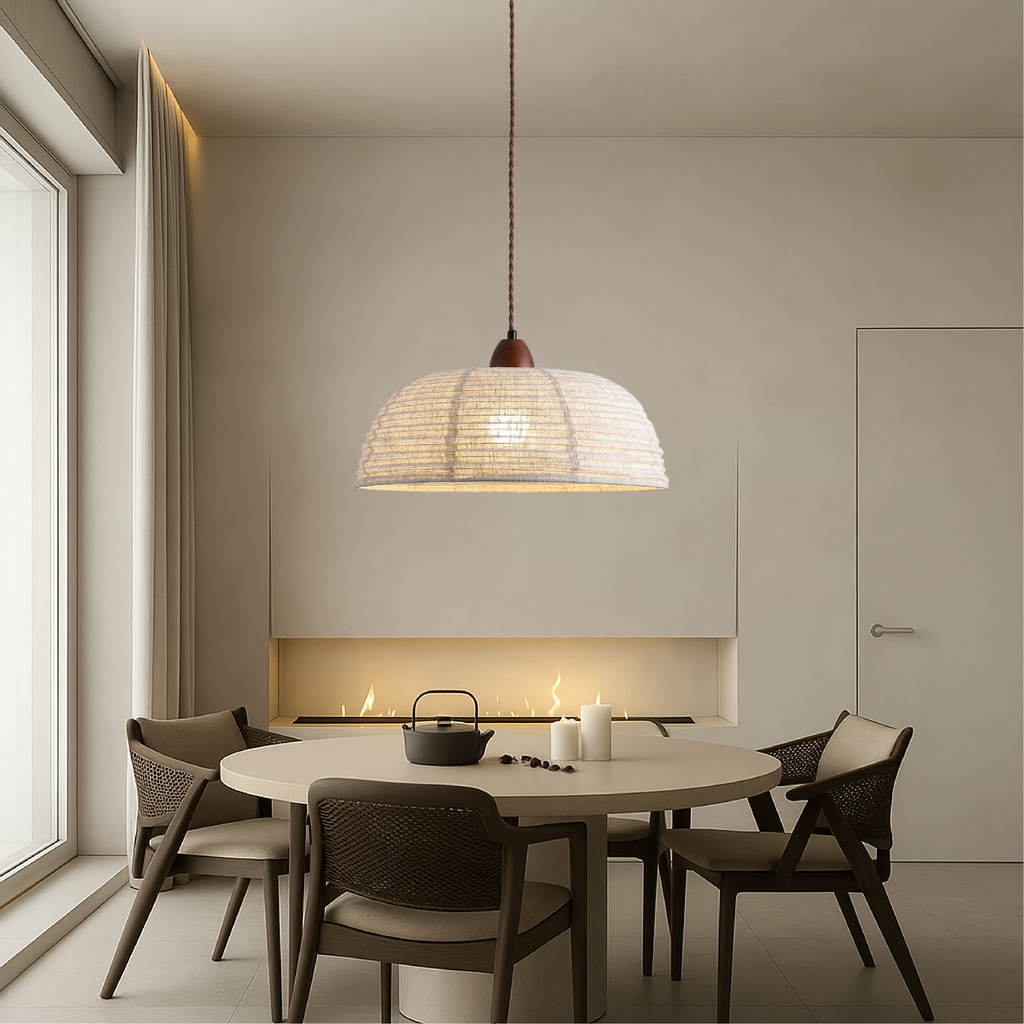 Scandinavian fabric pendant light with wood detail by BROKLEN