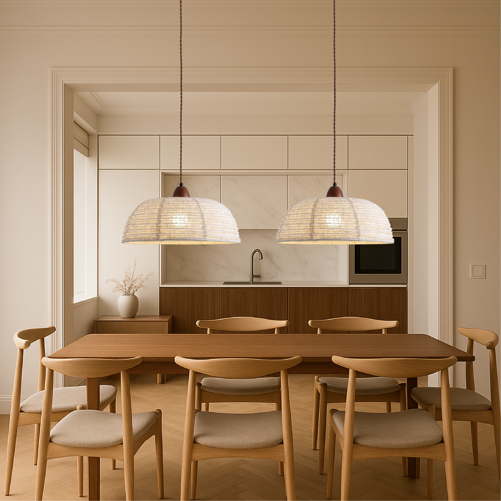 Scandinavian fabric pendant light with wood detail by BROKLEN – view 2