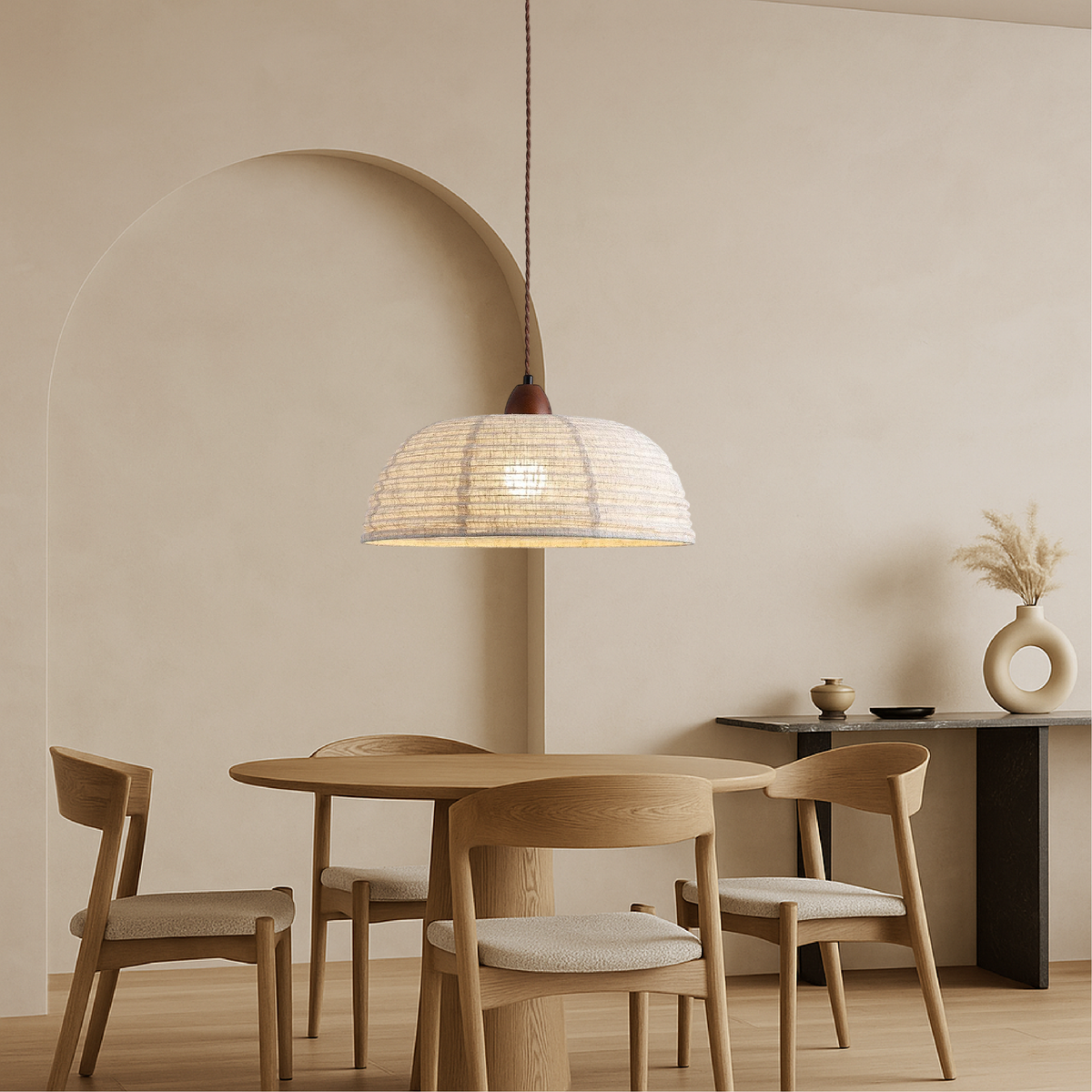 Scandinavian fabric pendant light with wood detail by BROKLEN – view 3