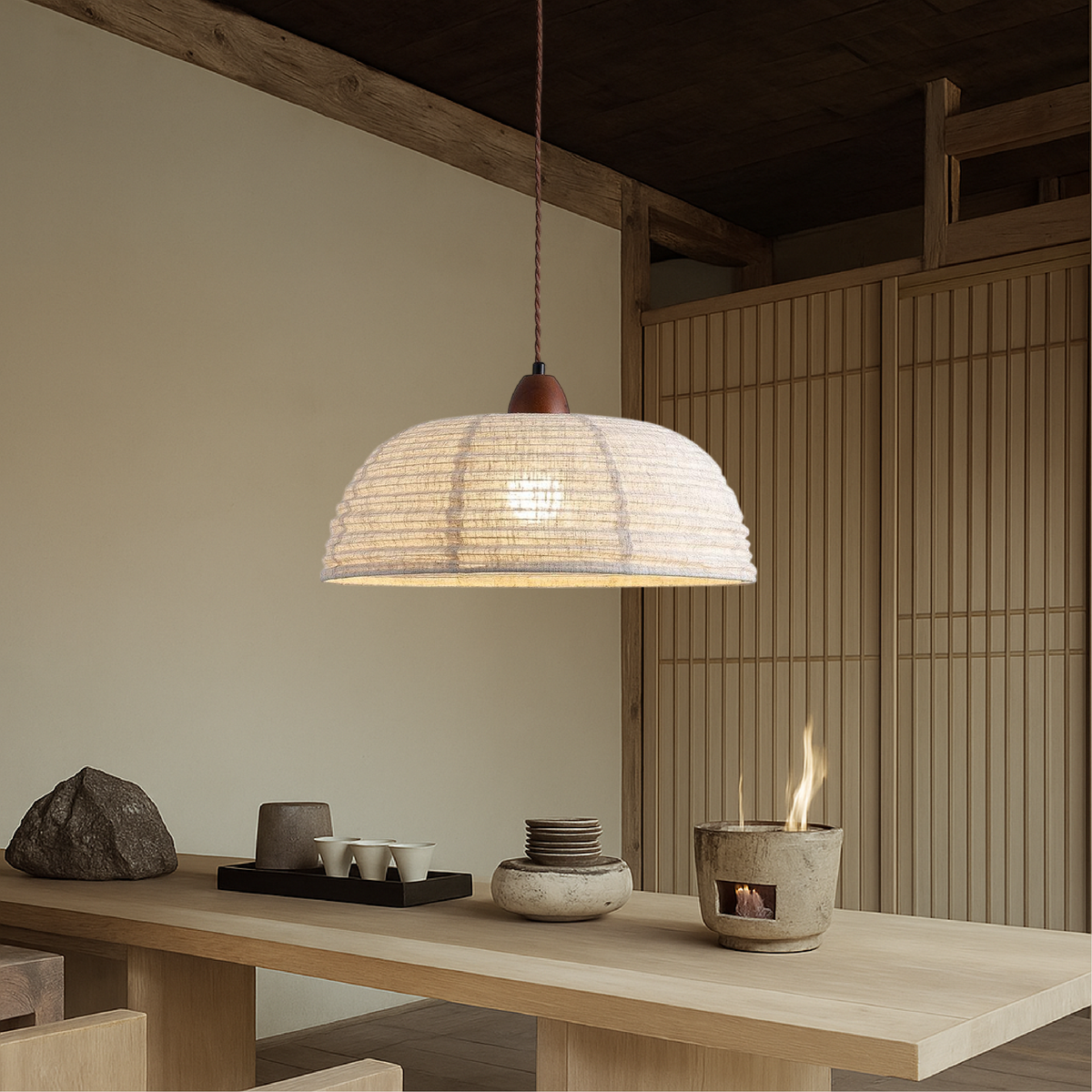 Scandinavian fabric pendant light with wood detail by BROKLEN – view 5