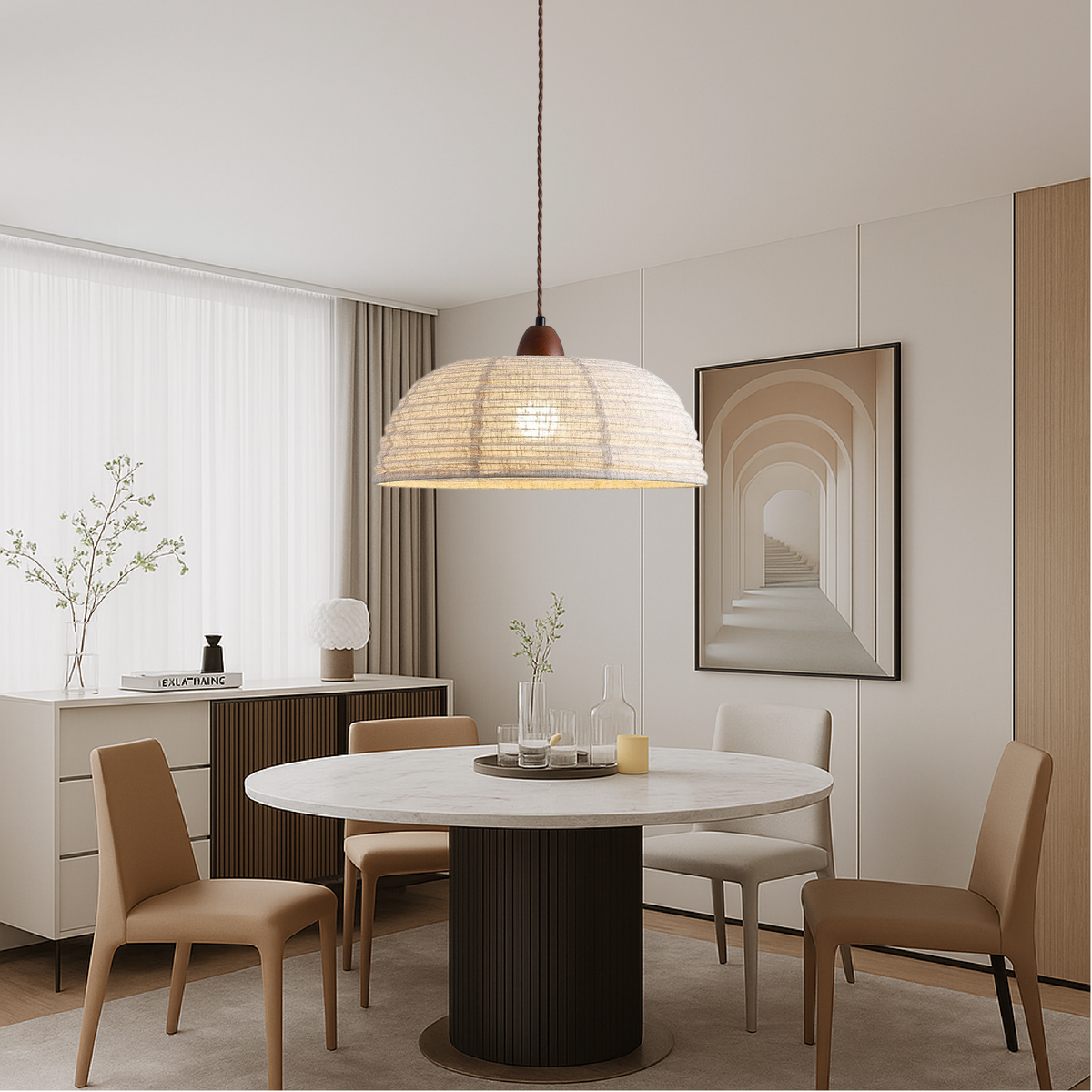 Scandinavian fabric pendant light with wood detail by BROKLEN – view 4